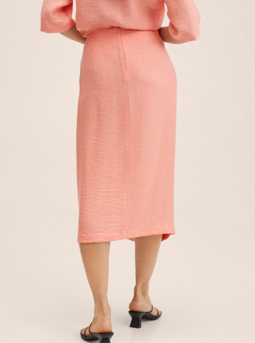 Mango Twist Detail Split Midi Skirt In Soft Pink
