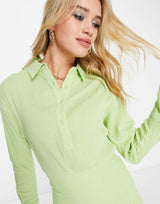 Pretty Lavish Shirred Pleated Hem Mini Dress In Green