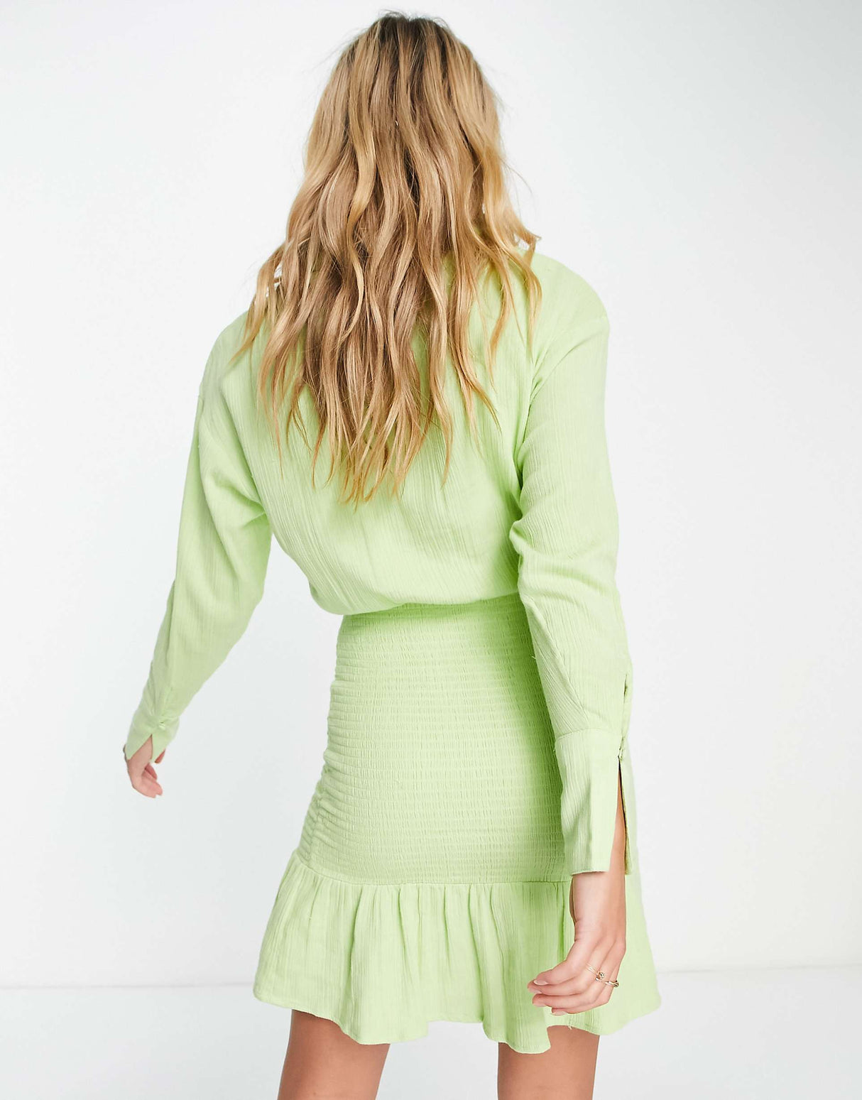 Pretty Lavish Shirred Pleated Hem Mini Dress In Green