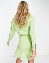 Pretty Lavish Shirred Pleated Hem Mini Dress In Green