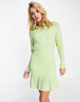 Pretty Lavish Shirred Pleated Hem Mini Dress In Green