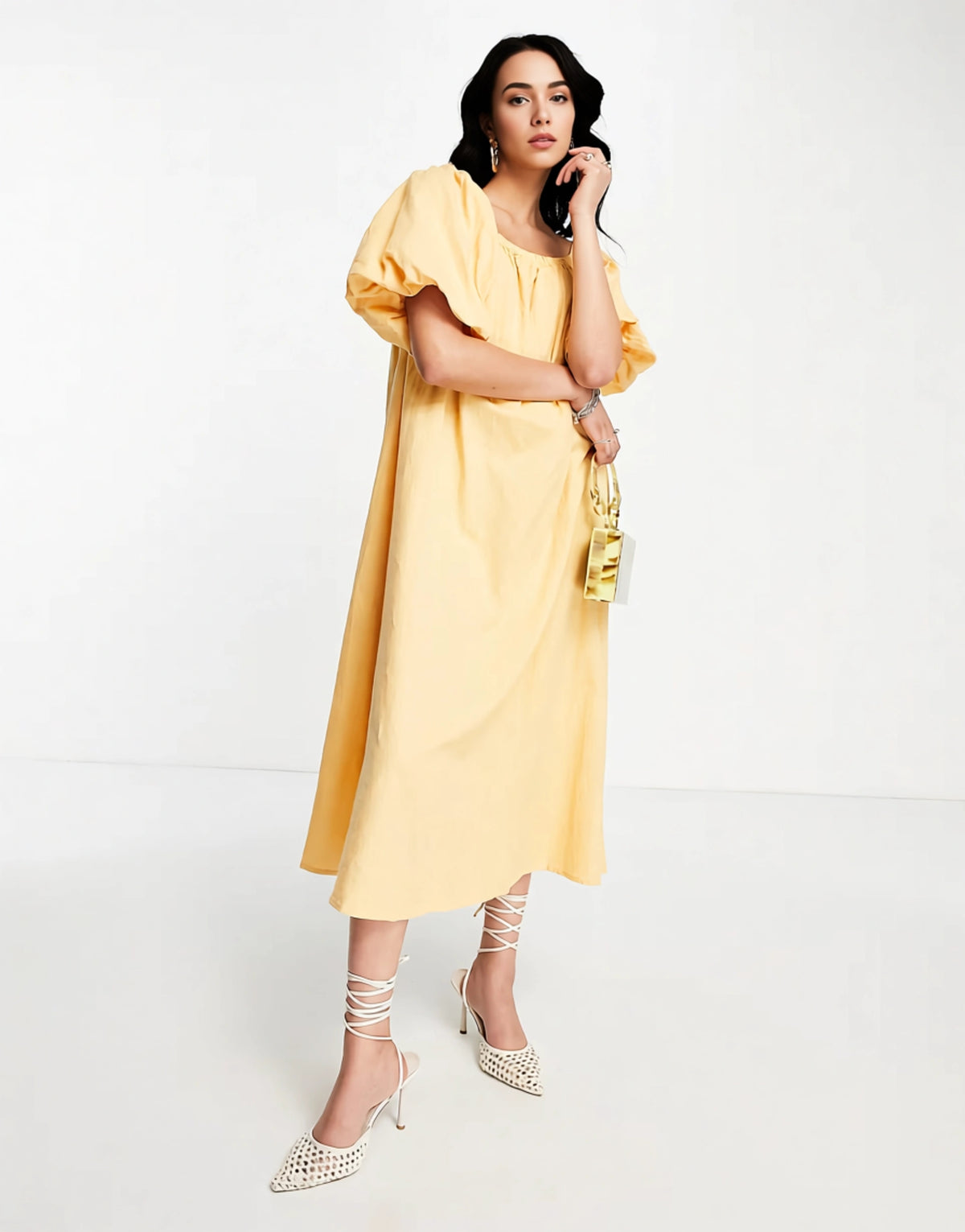 Pretty Lavish Balloon Sleeve Smock Dress In Orange