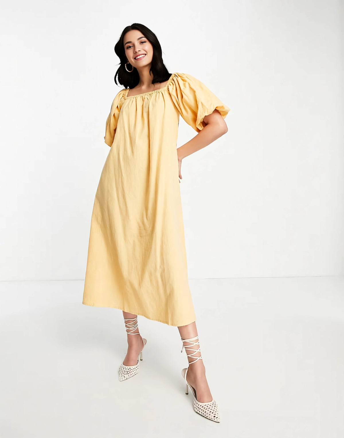 Pretty Lavish Balloon Sleeve Smock Dress In Orange