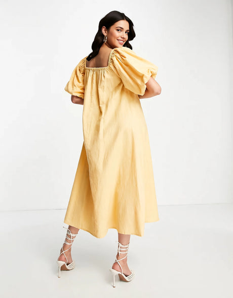 Pretty Lavish Balloon Sleeve Smock Dress In Orange
