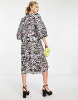 Y.A.S Smock Midi Dress In Zebra Print