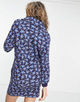 Love Moschino 80S Flower Print Hooded Jersey Dress In Blue