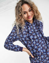 Love Moschino 80S Flower Print Hooded Jersey Dress In Blue
