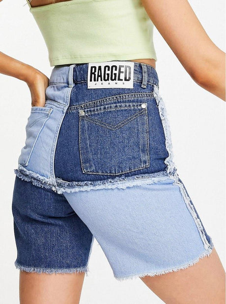 The Ragged Priest Denim Patchwork Shorts