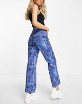 The Ragged Priest Dad Jeans With Blue Collage Print