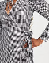 In The Style X Perrie Sian Puff Shoulder Detail Asymmetric Tie Side Mini Dress In Gingham Print