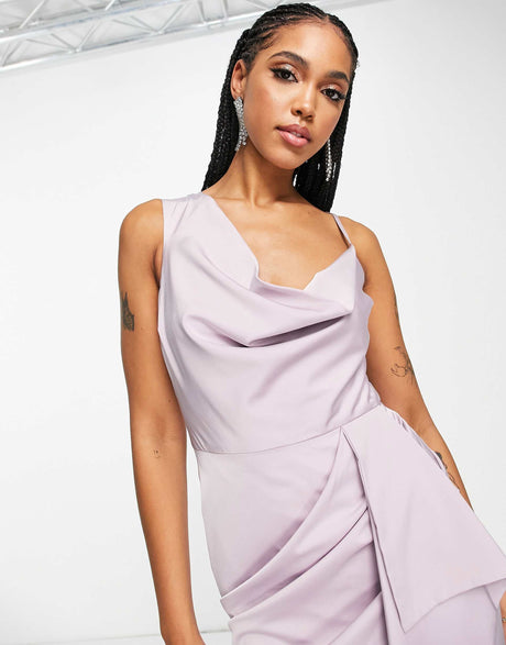 Lavish Alice Cowl Neck One Shoulder Cape Dress In Lavender