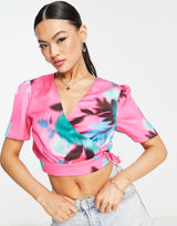 Liquorish Floral Wrap Top In Pink