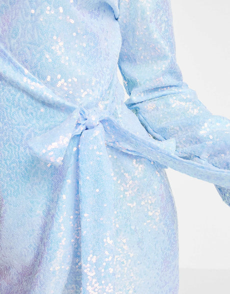 Missyempire Summer Sequin Wrap Shirt Dress In Blue