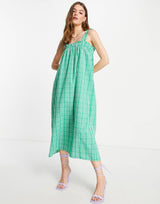Envii Sleeveless Maxi Smock Dress In Green Check
