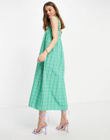 Envii Sleeveless Maxi Smock Dress In Green Check