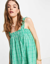 Envii Sleeveless Maxi Smock Dress In Green Check