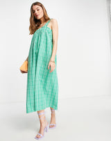 Envii Sleeveless Maxi Smock Dress In Green Check