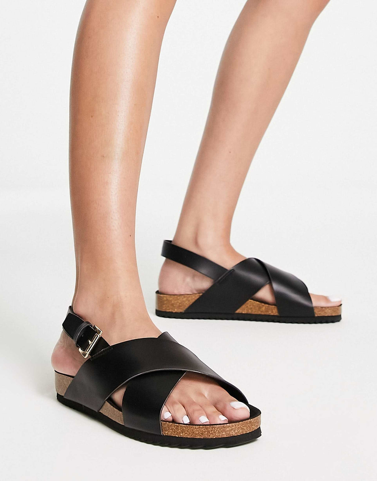 Kaltur Chunky Flat Sandals In Black Pu