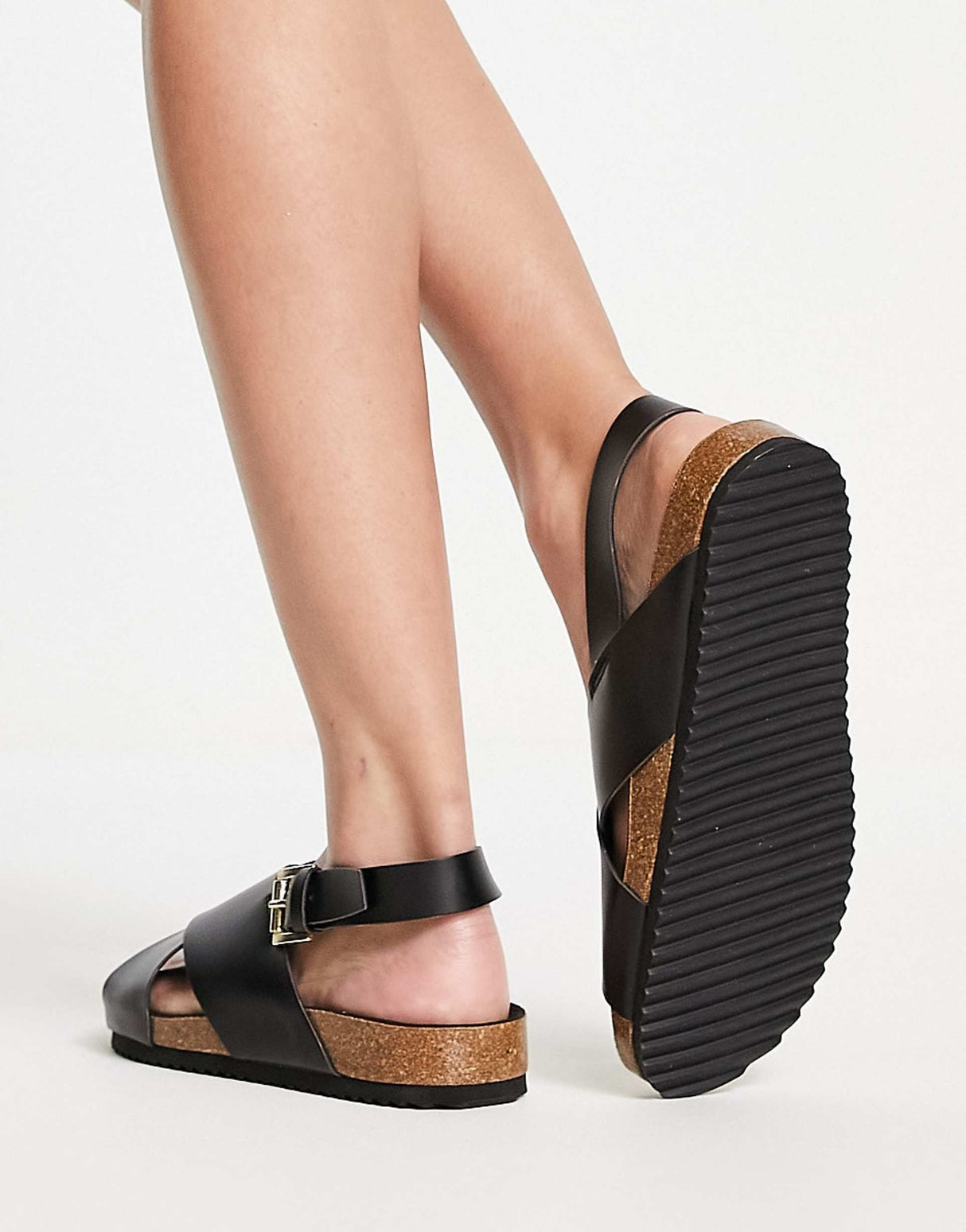 Kaltur Chunky Flat Sandals In Black Pu
