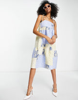 Edited Cotton Blend Quilted Midi Smock Dress In Floral Patchwork