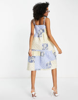 Edited Cotton Blend Quilted Midi Smock Dress In Floral Patchwork