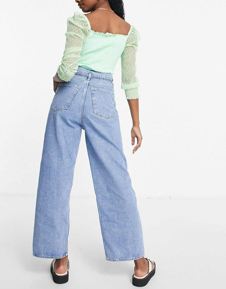 & Other Stories Wonder Cotton High Waist Wide Leg Jeans In Oakman Blue