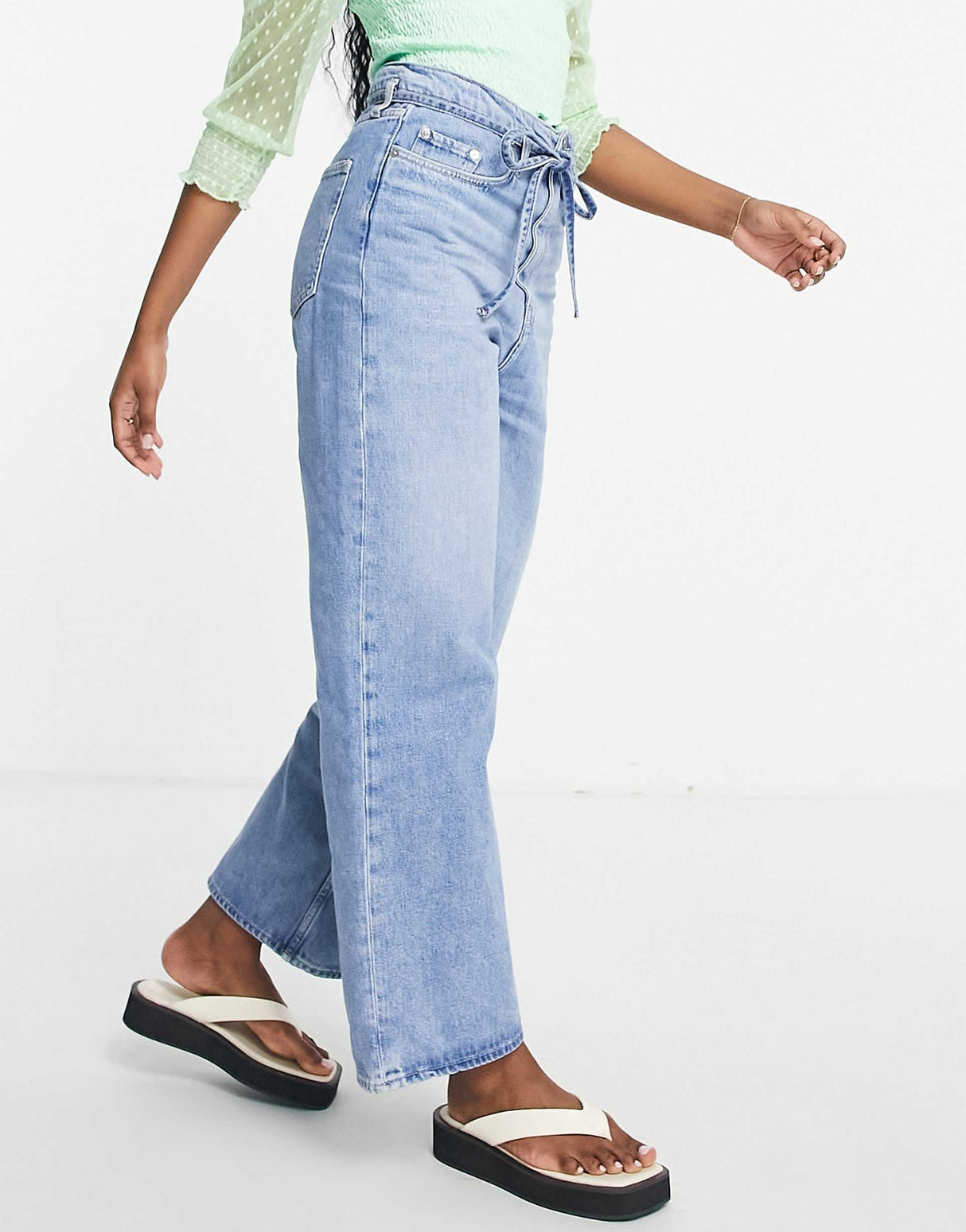 & Other Stories Wonder Cotton High Waist Wide Leg Jeans In Oakman Blue