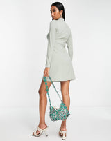& Other Stories Long Sleeve Mini Dress In Dusty Green