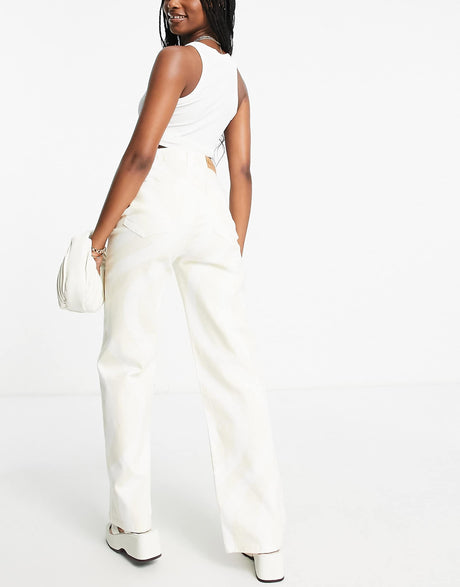Na-Kd X Misslisibell Straight Leg Jeans In Beige Swirl Print