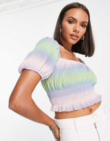 Na-Kd X Misslisibell Puff Sleeve Cropped Top In Ombre Print