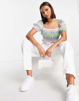 Na-Kd X Misslisibell Puff Sleeve Cropped Top In Ombre Print