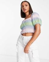 Na-Kd X Misslisibell Puff Sleeve Cropped Top In Ombre Print