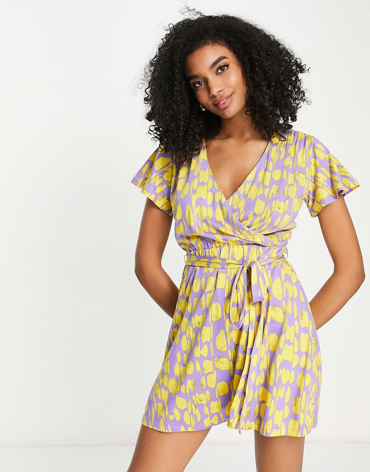 French Connection Printed Jersey Wrap Dress In Pink