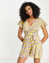 French Connection Printed Jersey Wrap Dress In Pink