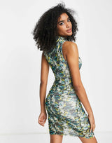 River Island Ruched Mini Dress In Green