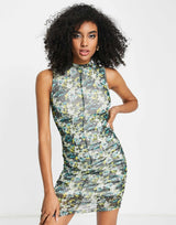 River Island Ruched Mini Dress In Green
