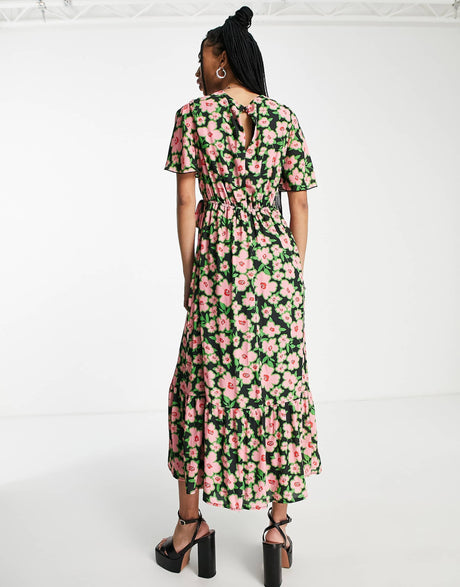 Twisted Wunder Midi Wrap Dress In Spring Floral Print