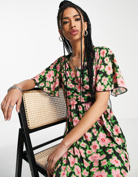Twisted Wunder Midi Wrap Dress In Spring Floral Print