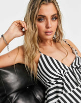Twisted Wunder Mini Dress In Black And White Stripe With Frill Detail