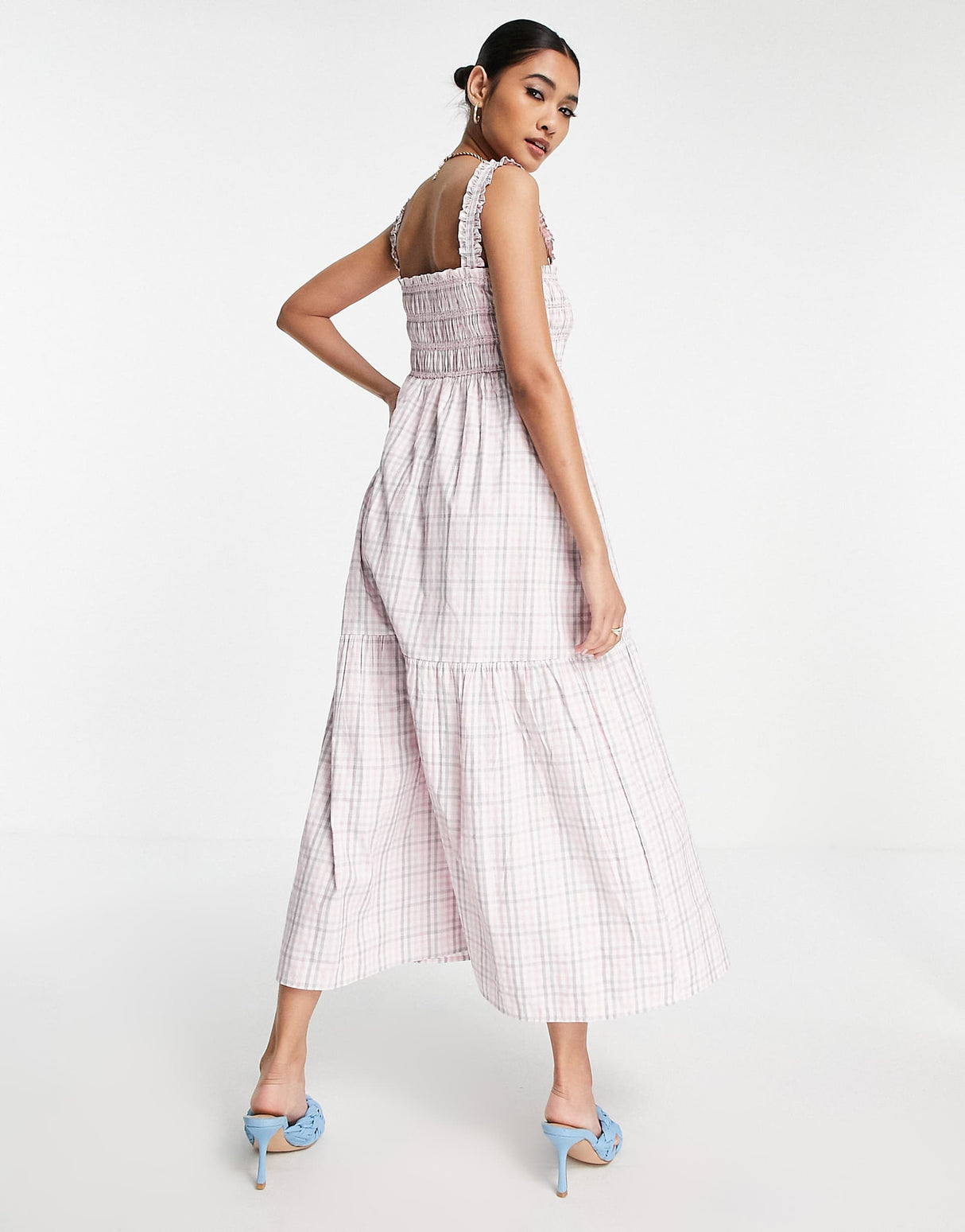French Connection Square Neck Maxi Picnic Dress In Pink Check