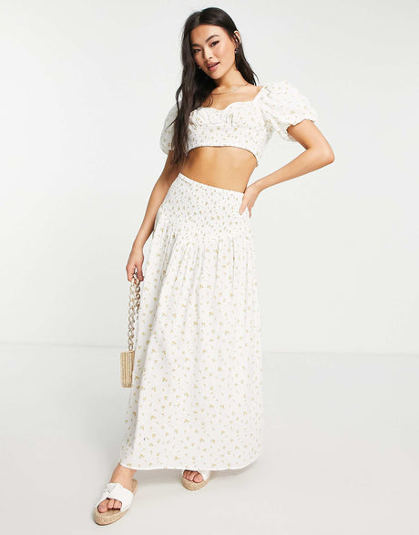 Na-Kd Co-Ord Smock Crop Top In Floral Print