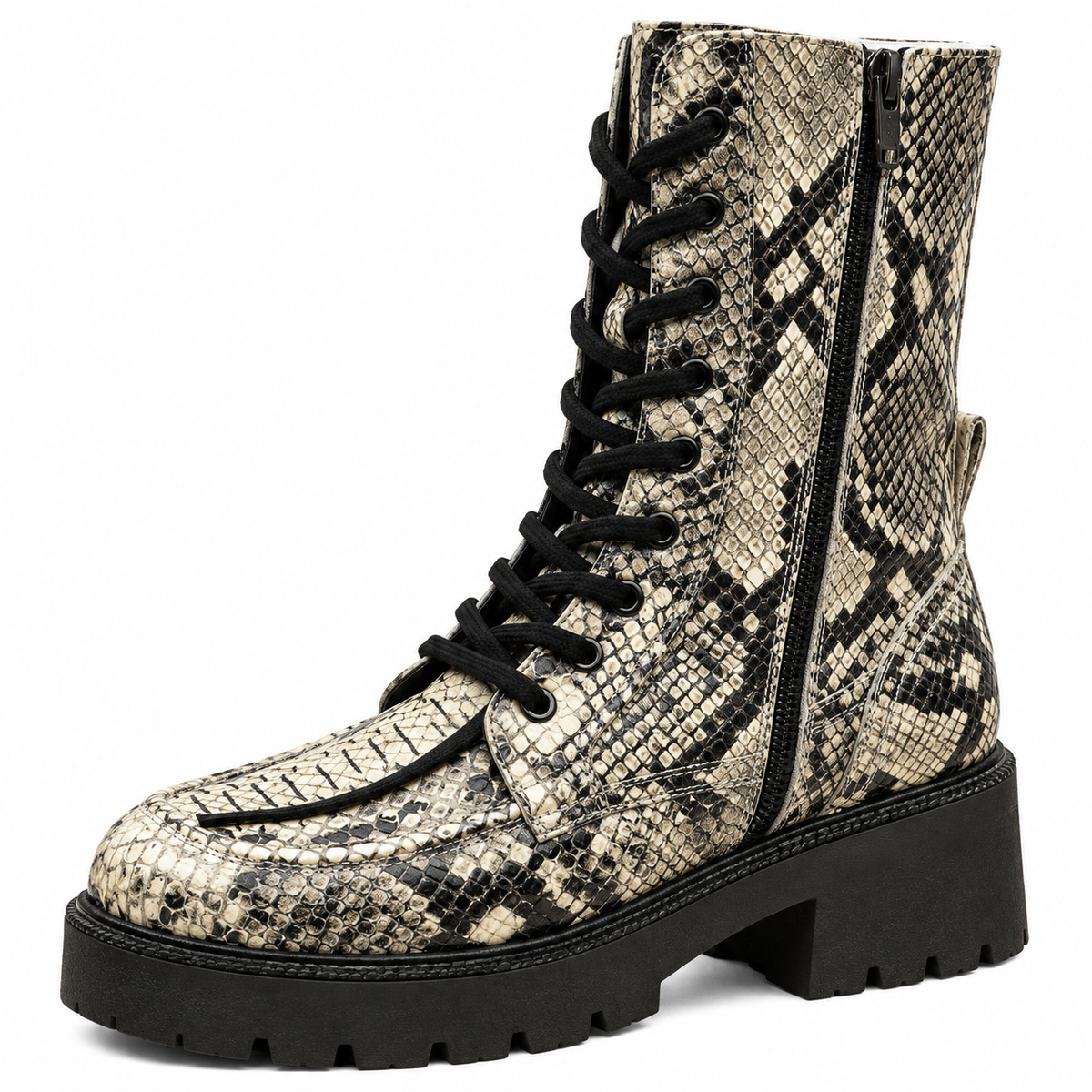 Asos Design Aliance Premium Leather Chunky Lace Up Boots In Snake