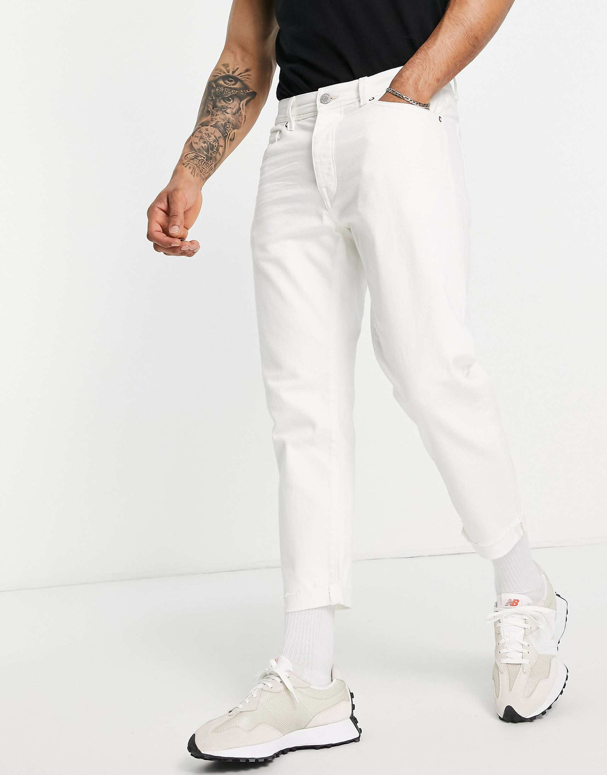 Selected Homme Aldo Jeans In Relaxed Crop In White