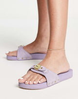 Scholl Iconic Pescura Natalie Leather Flat Sliders In All Over Lilac