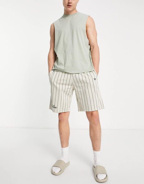 New Era Pinstripe Shorts In Beige