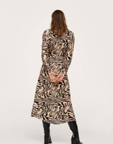 Mango Wavey Marble Print Midi Dress In Brown