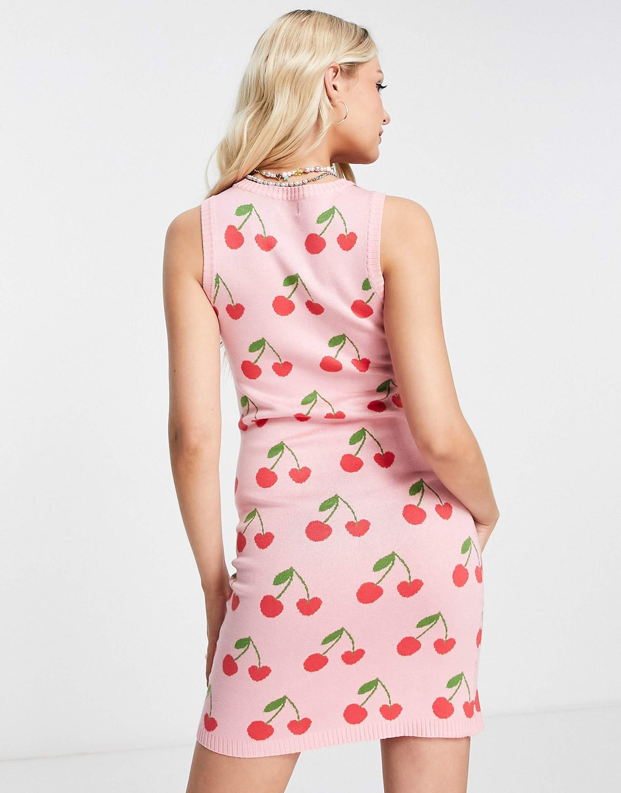 Cotton:On Strawberry Graphic Sleeveless Knitted Mini Dress In Multi