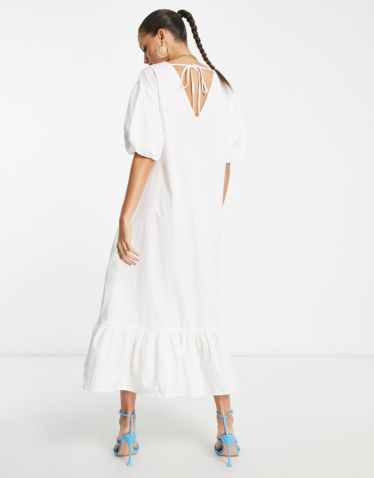 Pretty Lavish Balloon Sleeve Smock Midaxi Dress In White