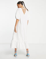 Pretty Lavish Balloon Sleeve Smock Midaxi Dress In White