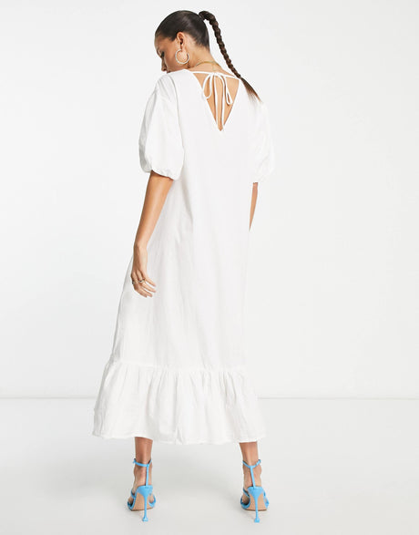 Pretty Lavish Balloon Sleeve Smock Midaxi Dress In White